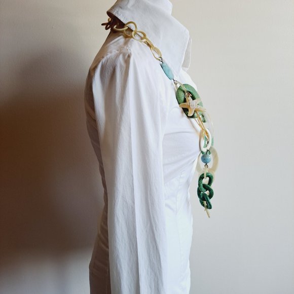 AMLE Italian Long Horn Green Chain Necklace with Python skin - Picture 8 of 16